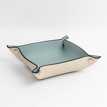 GGUMIGGA 투톤 스냅 사각 가죽 트레이, 스카이블루 + 베이지