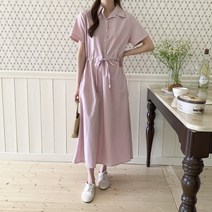 모크네 카라 스트링 셔츠 반팔 롱 원피스 cpops8695k33