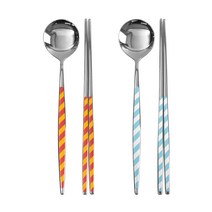 해모 싼타 세라믹 수저 세트, 1세트, 숟가락 레드옐로우 + 블루화이트 + 젓가락 레드옐로우 + 블루화이트