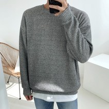 맨타임 GRM 무지 라운드 오버핏 골지 니트 맨투맨