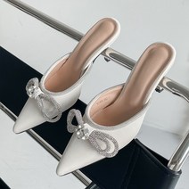 여성용 큐빅리본 스틸레토 뮬 힐 C228_H2008