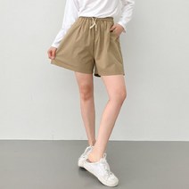 잘빠진 여성용 오버핏 네추럴 밴딩 반바지