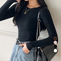 세컨그라운드 여성용 슬림핏 골지 라운드넥 니트