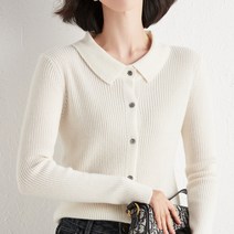 마켓A 여성용 골지 니트 카라 버튼 가디건