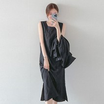 로미스토리 빅사이즈 베이직 주름 민소매 원피스