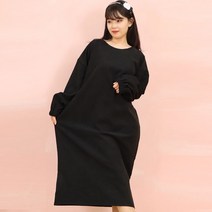 페이퍼먼츠 빅사이즈 심플 라운드넥 퍼프소매 트임 원피스 13219