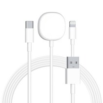 esker 애플워치 SE / 6 / 5 / 4 / 3 / 2 호환 스마트워치 마그네틱 3 in 1 USB 충전 케이블, 화이트, 120cm