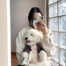 그루밍독 반려동물 커플룩 기모 후드티, 아이보리