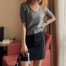 여성용 피셔 U넥 반팔 니트