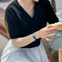 여성용 디아미뇽 토리 뱀부 브이넥 반팔 가디건
