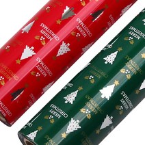 크리스마스 비닐 증착롤 포장지 53cm x 17m, 골드트리 그린+골드트리 레드, 2개