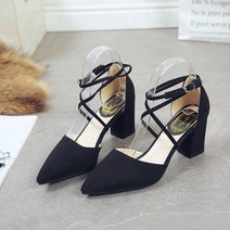 얇은 크로스 스트랩 버클 뾰족 하이힐