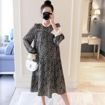 임산부 출산외출복 레이스 옷깃 긴팔 쉬폰 원피스
