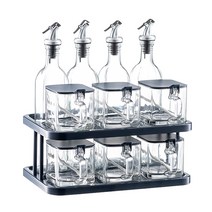 차이나다 오일병 양념통 거치대 주방 양념 마스터 세트 네이비, 오일병 500ml x 4p + 양념통 100ml x 6p + 거치대, 1세트