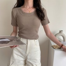 레몬소울 여성용 난데 라운드 골지 반팔티