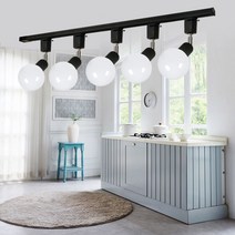 LED 주방 자유봉레일 1m + 볼구 롱타입 5등 주광색 세트, 블랙