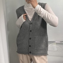 뜨개진 여성용 램스울 말림 옆트임 포켓 오픈 니트 로레블 베스트