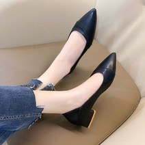 여성용 랩스타일 스틸레토힐 심플 레더 미들힐 PRDS55