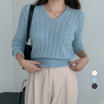 무드인더 여성용 브이넥 캐이블 니트