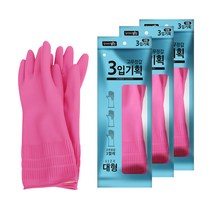 홈에디션명진 식품용 알뜰 고무장갑 양손 3켤레 x 3p 세트, 핑크, 대(L), 1세트