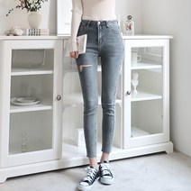 수비진 여성용 허리스판 데미지 스키니 청바지 SP7182