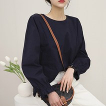 오키진 여성 핀턱 소매 밴딩 라운드넥 블라우스