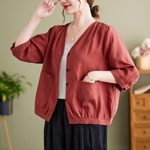 아이엠몽 여성용 차양 브이넥 7부 면 블라우스
