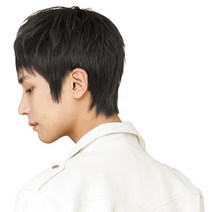 남성용 미디움 레이어컷 통가발 M, 내츄럴블랙, 1개