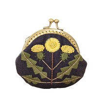 자수 DIY 키트 가마구치 지갑 원형, 1세트, 민들레