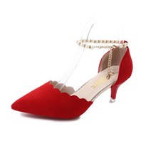 여성 물결 진주체인 발목 스트랩 스틸레토 미들힐 5cm PRDS130