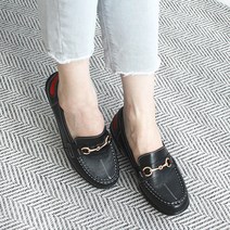 벨라노이 여성용 가죽 골든 체인 장식 논슬립 몰드창 엠보싱 깔창 컴포트 캐주얼 로퍼 4cm