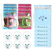 스크래치 페이퍼 수첩 2종 x 3p + 곰돌이 OPP 6p + 스티커 6p, 파랑, 핑크(수첩), 1세트