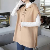 빼빼 여성용 후드넥 힙기장 니트 베스트