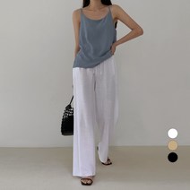 바블링브룩 여성용 린넨 라이크 밴딩 와이드 롱 팬츠