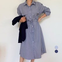 바블링브룩 여성용 스트라이프 스트링 셔츠 롱 원피스