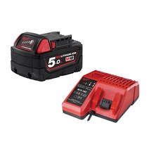밀워키 18V 리튬이온 배터리 5.0Ah M18 B5 + 12V 18V 멀티 충전기 M12-18C 세트, 1세트