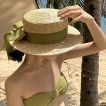 지니얼 여성용 리본 페도라 밀짚 모자 MJ2732