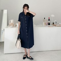 여성용 페루킨 카라포켓 롱 셔츠 원피스 OPS6455K15
