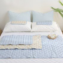 바자르 쿨 매트 + 베개 세트, 블루체크