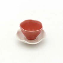 달소금 도자기 꽃잎찻잔, 코랄 + 아이보리, 1세트