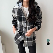 세컨그라운드 여성용 루즈핏 기모 체크 후드 남방