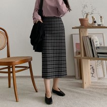 에이와비 체스 체크 롱 스커트