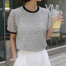 빼빼 여성용 러블리 플라워 퍼프 반팔 블라우스