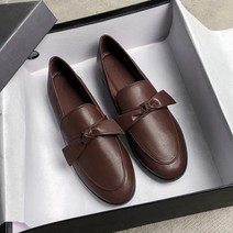 루비코코 여성용 심플 키높이 리본 가죽 로퍼