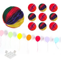 파티쇼 허니컴볼 레인보우 6cm 10p + 컬러풀 풍선 가랜드 + 마운트 세트, 혼합색상, 1세트
