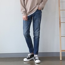 플레이즈 남성용 데미지 포인트 워싱 슬림 데님 팬츠