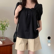 베러스윗 스퀘어넥 셔링 버튼 블라우스