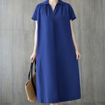 여성용 루즈 심플 카라 롱 원피스