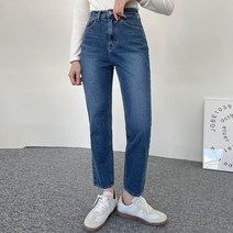 플랜데이 여성용 난스판 여유 일자핏 데님 팬츠