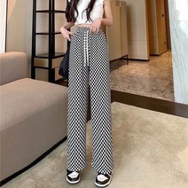 몬드스팟 여성용 실크 체크무늬 와이드 긴바지 MO138